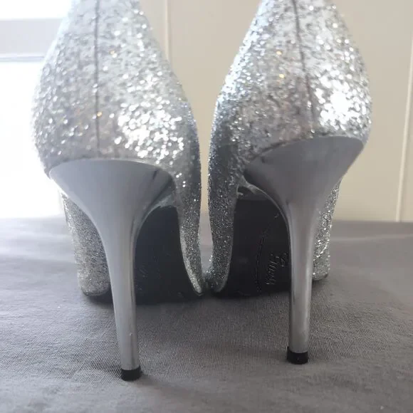 Guess Silver Metallic Glitter Pointed Toe High Heel Stilettos Women's shoe 8 - Picture 3 of 10